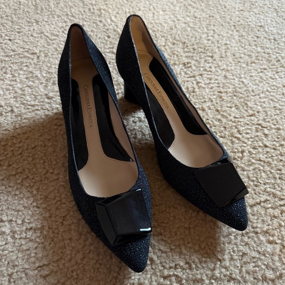 Carolina Espinosa Liner Black Glitter Pumps Heels Size 8.5 - Picture 2 of 6